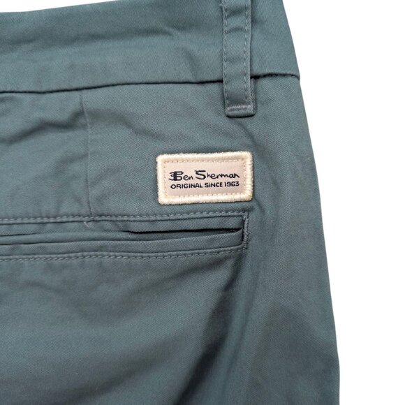 Ben Sherman Chino Pants Mens Sage Green Flat Front Cotton Stretch Size 32x32 - Picture 7 of 11